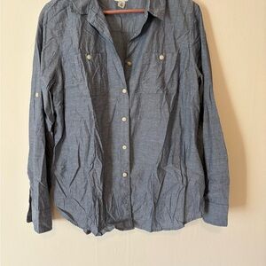 L.L. Bean Casual Blue Button-Down Shirt Medium Cotton
